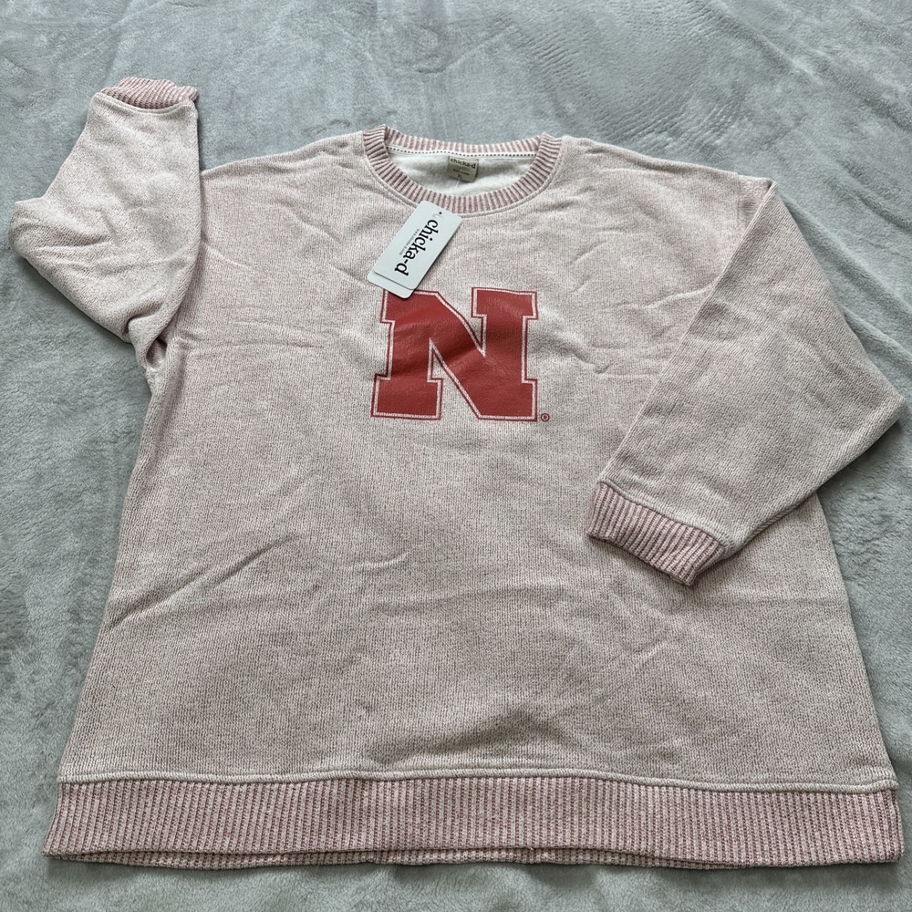 chicka-d NCAA Nebraska Cornhuskers Sweatshirt Women's XL Oversized White Red NWT